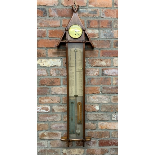 307 - Admiral Fitzroy mercury barometer held in Arts & Crafts style casing, having internal thermometer an... 