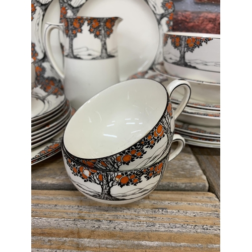 478 - Assortment of Crown Ducal 'Orange Tree' Art Deco ceramics to include tea pot, cups, saucers and plat... 