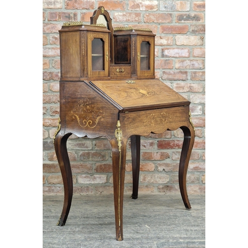 1257 - 19th century French Bonheur du Jour walnut and rosewood marquetry inlaid Bonheur Du Jour writing des... 