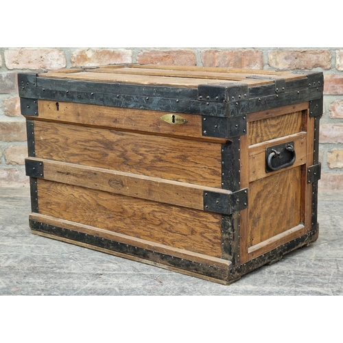 1259 - Victorian iron bound campaign travel tea chest with fitted baize lined interior, stamped 'The Marsha... 