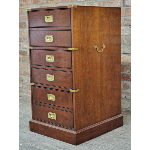 1263 - Good quality Kennedy of Ipswich for Harrods mahogany campaign style three drawer filing cabinet with... 