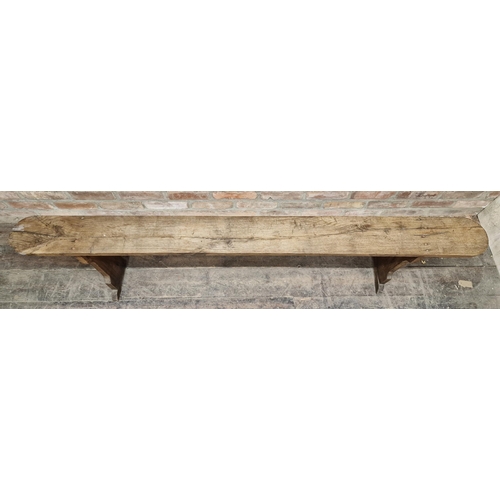 1266 - Antique rustic narrow oak bench, H 49.5cm x W 191cm x D 25cm