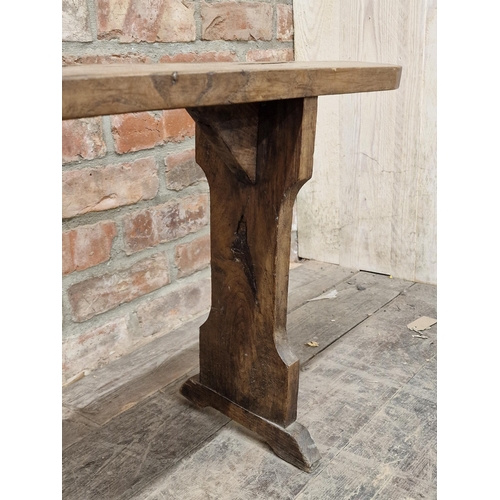 1266 - Antique rustic narrow oak bench, H 49.5cm x W 191cm x D 25cm