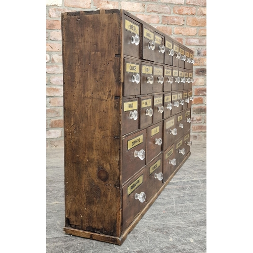 1269 - Exceptional quality Victorian apothecary bank of drawers, fitted with an arrangement of thirty four ... 