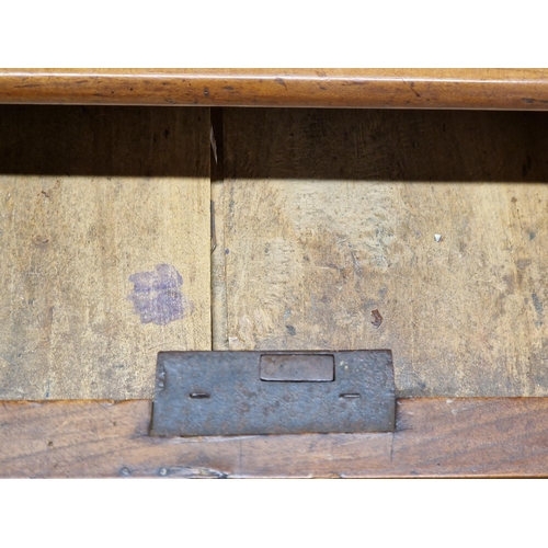 1273 - 18th century French fruitwood sideboard with two drawers above two cupboard doors, H 109.5cm x W 154... 