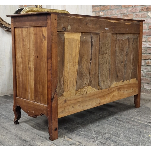 1273 - 18th century French fruitwood sideboard with two drawers above two cupboard doors, H 109.5cm x W 154... 