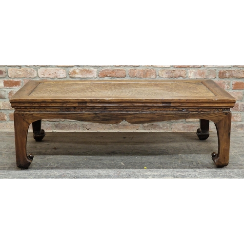 1281 - 19th century Chinese hardwood opium/tea table, H 47cm x W 141cm x D 76cm