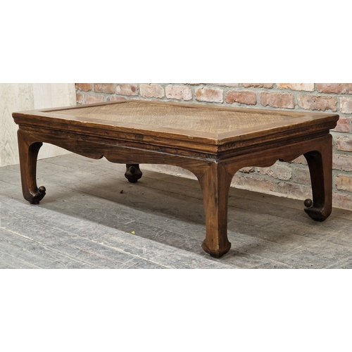 1281 - 19th century Chinese hardwood opium/tea table, H 47cm x W 141cm x D 76cm