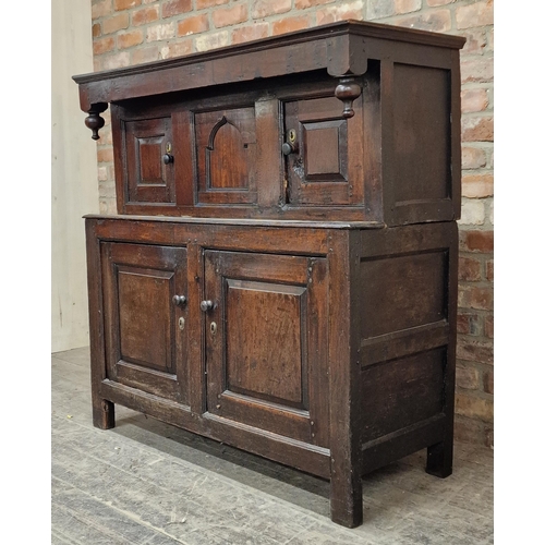 1284 - 18th century oak court cupboard fitted with four cupboard doors, H 123cm x W 125cm x D 50cm