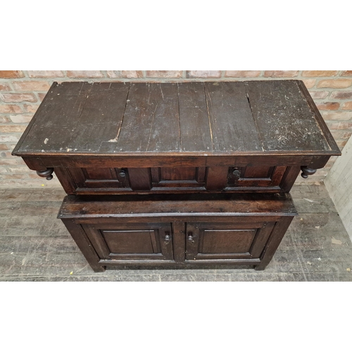 1284 - 18th century oak court cupboard fitted with four cupboard doors, H 123cm x W 125cm x D 50cm