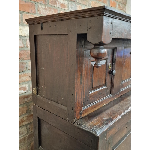 1284 - 18th century oak court cupboard fitted with four cupboard doors, H 123cm x W 125cm x D 50cm