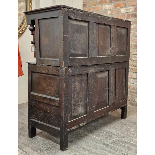 1284 - 18th century oak court cupboard fitted with four cupboard doors, H 123cm x W 125cm x D 50cm