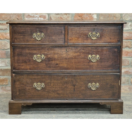 1287 - Small Georgian oak chest of two short over two long drawers, raised on bracket feet, H 73cm x W 90cm... 