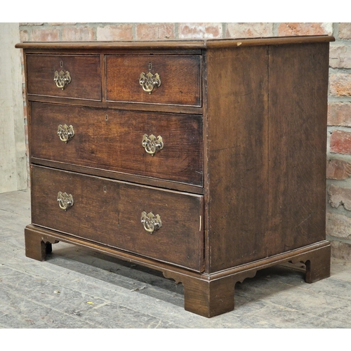 1287 - Small Georgian oak chest of two short over two long drawers, raised on bracket feet, H 73cm x W 90cm... 