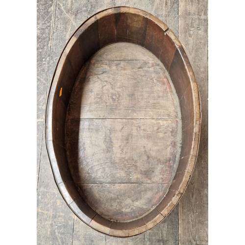 1306 - Antique oak and copper bound planter, H 51cm x W 65cm x D 43cm