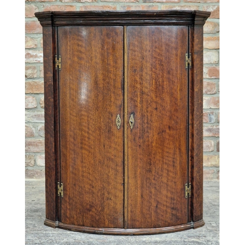 1307 - Georgian oak bow front corner cupboard, H 97cm