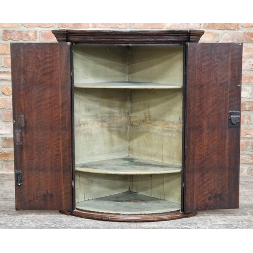 1307 - Georgian oak bow front corner cupboard, H 97cm