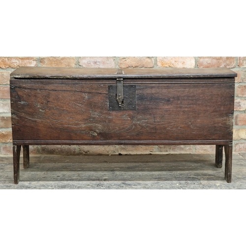 1310 - 18th century oak six plank coffer H 57cm x W 112cm x D 38cm