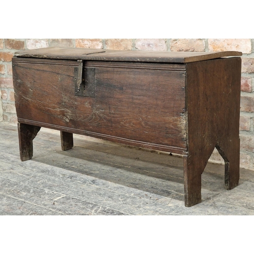 1310 - 18th century oak six plank coffer H 57cm x W 112cm x D 38cm