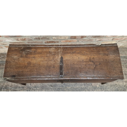 1310 - 18th century oak six plank coffer H 57cm x W 112cm x D 38cm