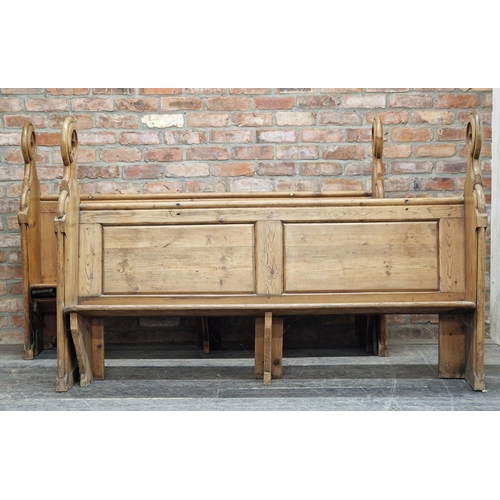 1312 - Pair of antique Gothic pitch pine pews, H 120cm x W 181cm x D 46cm (2)