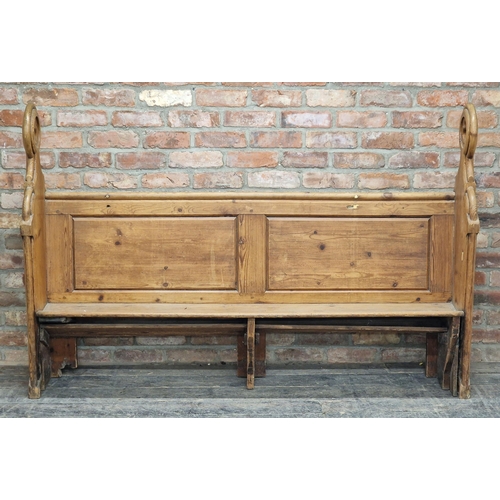 1312 - Pair of antique Gothic pitch pine pews, H 120cm x W 181cm x D 46cm (2)