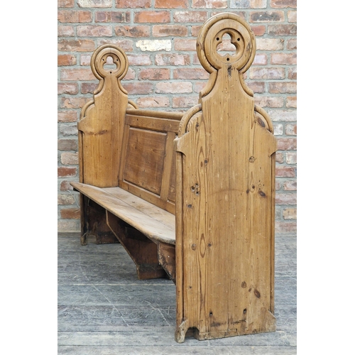 1312 - Pair of antique Gothic pitch pine pews, H 120cm x W 181cm x D 46cm (2)