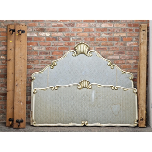 1316 - Antique French gilt and gesso super king size bed with upholstered head and footboard, H 161cm x W 2... 