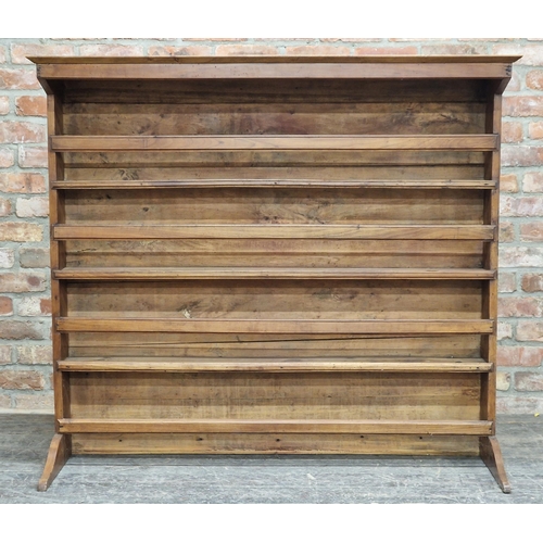 1319 - Antique French fruitwood plate rack, H 124cm x W 140cm x D 44cm