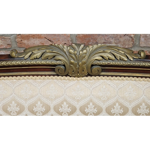 1320 - A good quality pair of 19th century French mahogany and giltwood sofas, raised on turned supports, H... 