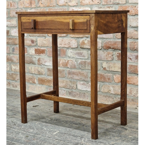 1323 - Cotswold School style oak side table with frieze drawer, H 76cm x W 64cm x D 40cm