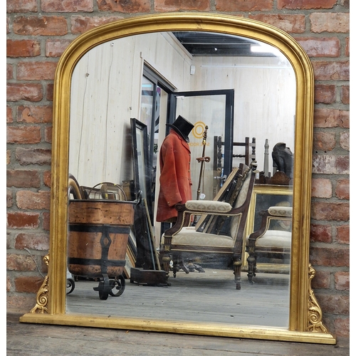 1433 - 20th century gilt arched overmantle mirror, H 126cm x W 127cm