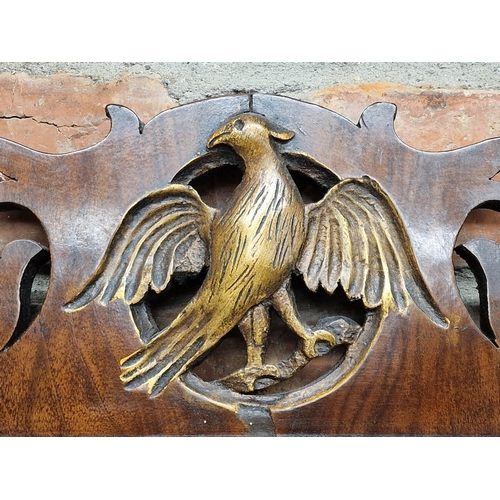 1437 - Georgian mahogany fretwork wall mirror with carved gilt bird decoration, H 86cm x W 48cm