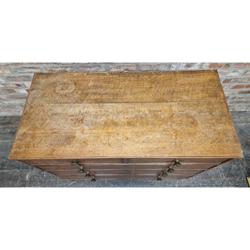 1338 - 19th century oak chest of two short over three long graduated drawers, raised on turned supports, H ... 