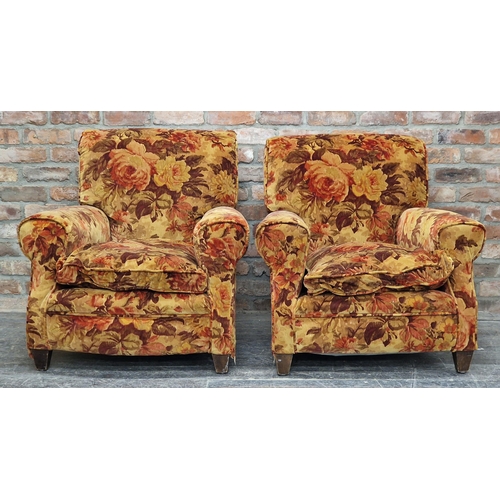 1346 - Pair of Howard style armchairs with good quality Mulberry floral upholstery, H 84cm x W 87cm x D 80c... 