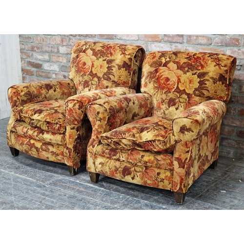 1346 - Pair of Howard style armchairs with good quality Mulberry floral upholstery, H 84cm x W 87cm x D 80c... 