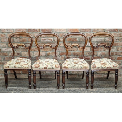 1352 - Set of four Victorian mahogany balloon back dining chairs, H 91cm (4)