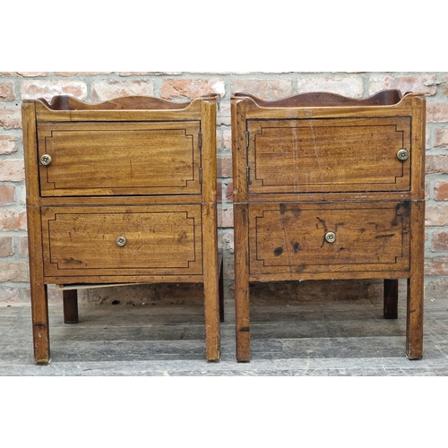 1360 - Pair of Georgian mahogany tray top commodes / nightstands with pull out bases, H 76cm x W 54cm x D 4... 