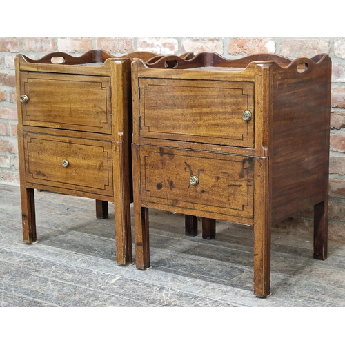 1360 - Pair of Georgian mahogany tray top commodes / nightstands with pull out bases, H 76cm x W 54cm x D 4... 