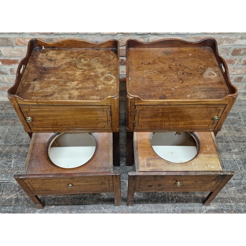 1360 - Pair of Georgian mahogany tray top commodes / nightstands with pull out bases, H 76cm x W 54cm x D 4... 