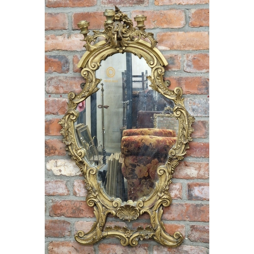 1440 - 19th century Rococo giltwood and gesso wall mirror with sconce, H 100cm x W 59cm