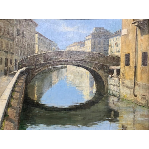 1548 - Venetian School - 'Ponte de Mediu', a Venetian bridge over the canal, indistinctly signed, titled an... 