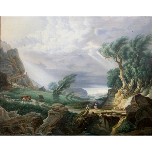 1550 - Circle of Philip James de Loutherbourg (1740-1812) - Vast windswept landscape, unsigned, oil on canv... 