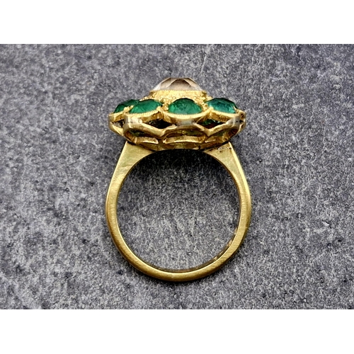 94 - 19th century Indian 22ct green and white paste set cluster ring, size M, 7g