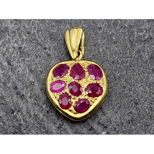 99 - Victorian period Indian 22ct and natural ruby pave set heart locket pendant, 2.7 x 1.6cm, 5.9g