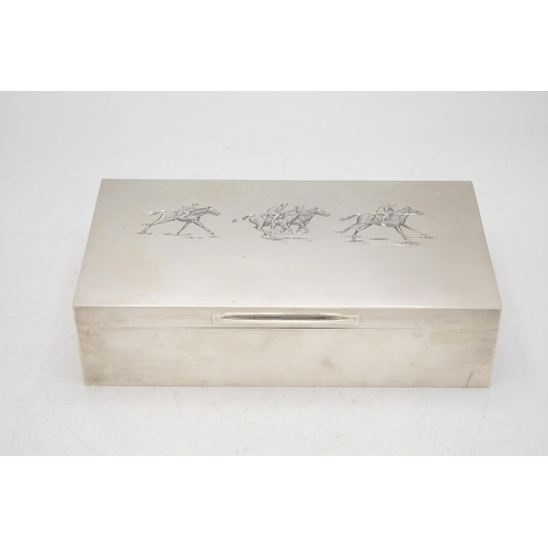 183 - Horse racing interest - good quality Asprey of London silver cigar or cigarette box, the hinged lid ... 