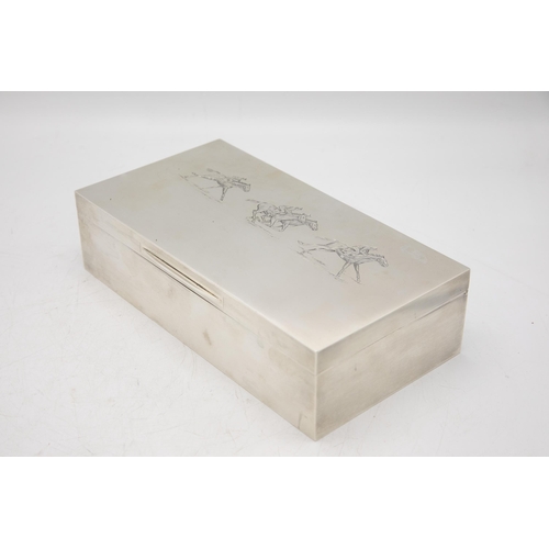 183 - Horse racing interest - good quality Asprey of London silver cigar or cigarette box, the hinged lid ... 