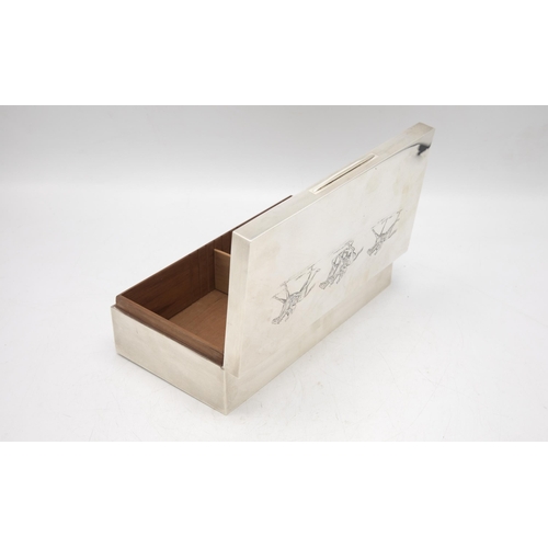 183 - Horse racing interest - good quality Asprey of London silver cigar or cigarette box, the hinged lid ... 