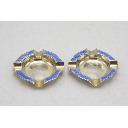 186 - Pair of Art Deco silver and guilloche enamel ashtrays, maker mark indistinct, Birmingham 1929, 7cm w... 