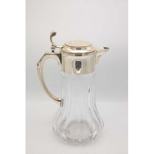 187 - Superior quality Art Deco period German '800' silver mounted lemonade jug, with faceted baluster gla... 